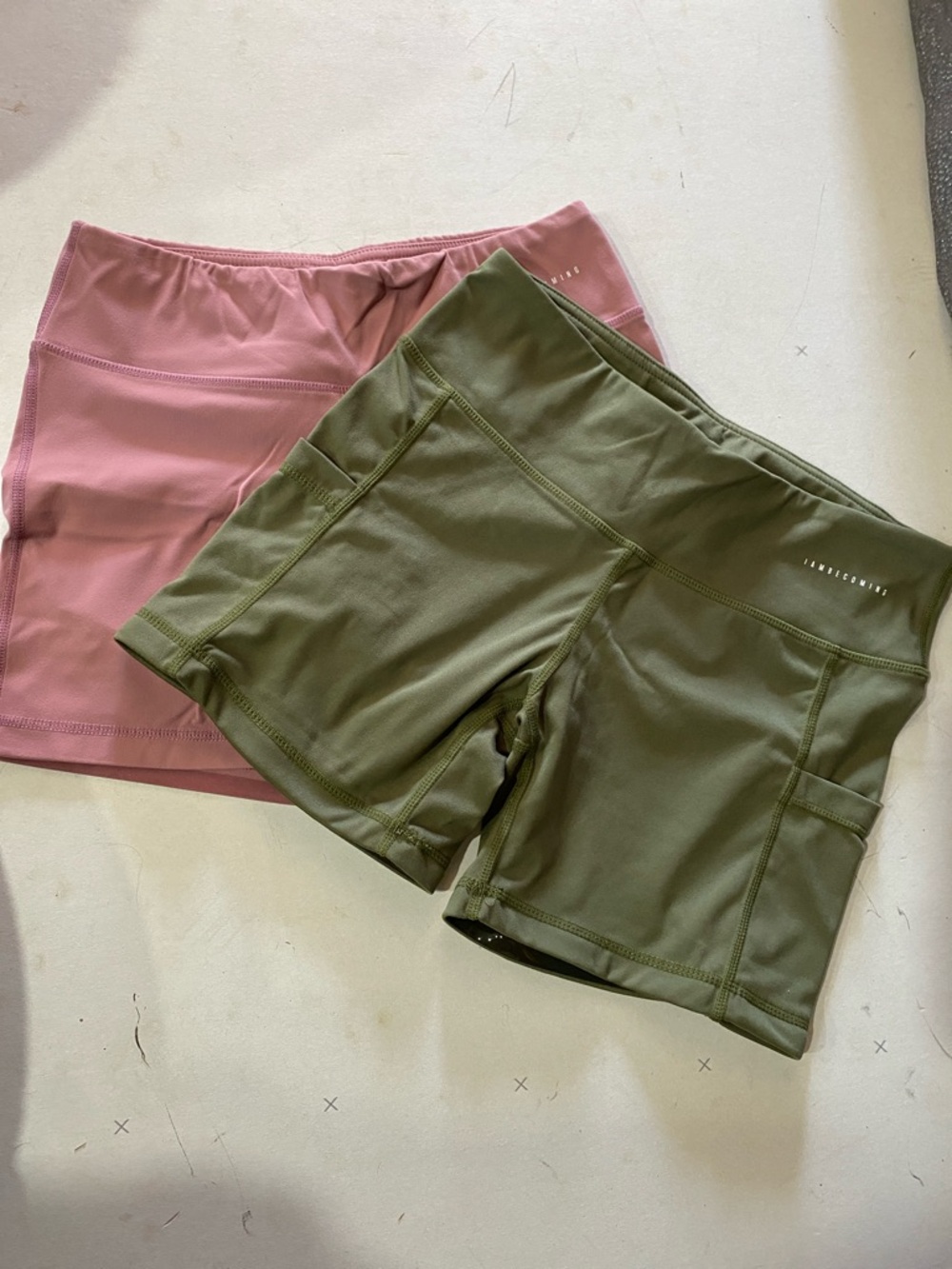 High-Rise Olive Green Bike Shorts with Side Pockets